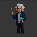 Cartoon Einstein Character Holding Pointer Stick And Book In Blue Coat