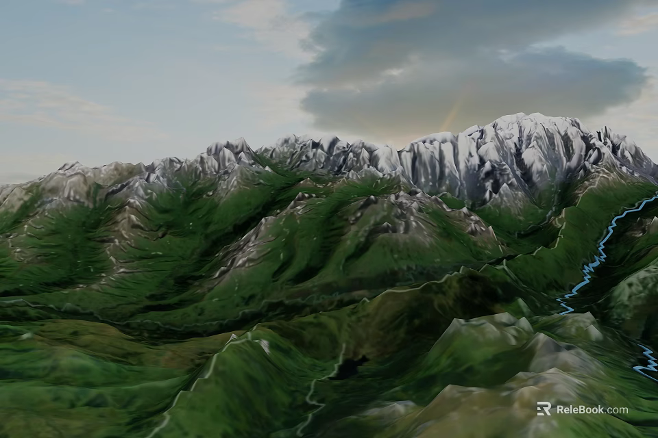 Natural Style Artificial Mountain Stones Garden Landscape With Green Vegetation And Water Flow 3d model 