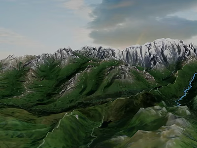 Natural Style Artificial Mountain Stones Garden Landscape With Green Vegetation And Water Flow 3d model