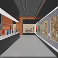 Modern Exhibition Hall Interior With Glass Display Cases And Artifacts Lighting 3d model