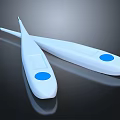 Two White Medical Thermometers With Blue Buttons And Reflective Surface 3d model