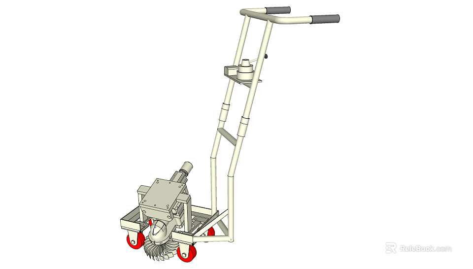 Hand Pushed Industrial Floor Grinding Equipment with Red Wheels and Mechanical Frame 3d model 