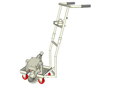 Hand Pushed Industrial Floor Grinding Equipment with Red Wheels and Mechanical Frame 3d model