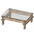 Modern Coffee Table with Wooden Frame and Clear Glass Top Design