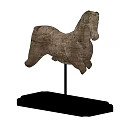 Vintage Wooden Horse Shaped Decorative Ornament Set With Black Base Stand