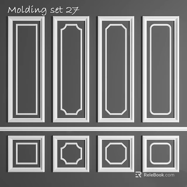 Decorative Wall Components With Various Frame Designs White Trim And Gray Backgrounds 3d model 