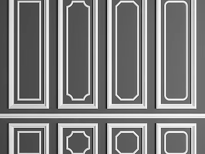 Decorative Wall Components With Various Frame Designs White Trim And Gray Backgrounds 3d model
