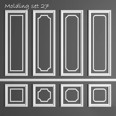 Decorative Wall Components With Various Frame Designs White Trim And Gray Backgrounds 3d model