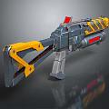 Futuristic Mechanical Weapon With Yellow Gray Body And Red Accent Details