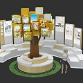 Exhibition Island With Tree Shaped Structure Display Screens And Information Panels 3d model