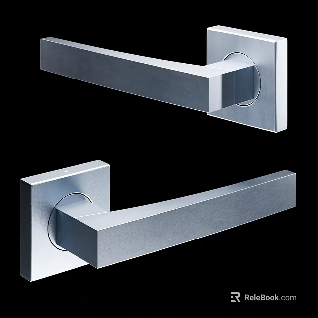 Modern Stainless Steel Door Handle Design With Square Base And Sleek Elongated Bar Grip 3d model 