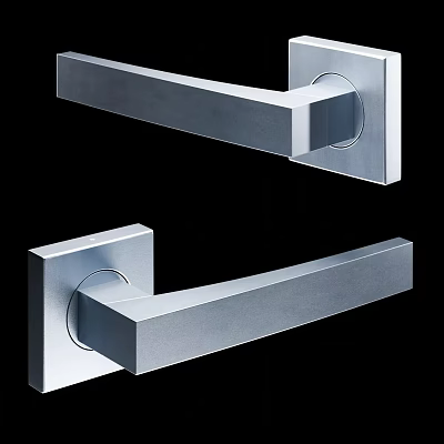 Modern Stainless Steel Door Handle Design With Square Base And Sleek Elongated Bar Grip 3d model