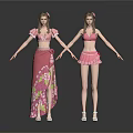 Two 3D Female Characters With Pink Tops Red Long Skirt And Pink Short Skirt