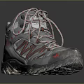 Gray Mid Top Hiking Boots With Red Stripes And Non Slip Sole For Outdoor Trekking