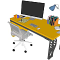 Functional Office Desk and Chair Set Featuring Computer Monitor Desk Lamp Books and Stationery