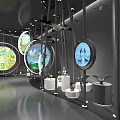 Contemporary Exhibition Space With Circular Screens Showing Natural Scenes Swans Insects And Metal Stands