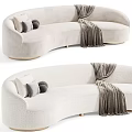 Luxury Upholstered Curved Double Seater Sofa With Throw Pillows And Plush Blanket For Cozy Living Room