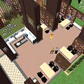 Cozy Indoor Leisure Area With Tables Chairs Bookshelves And Green Plants