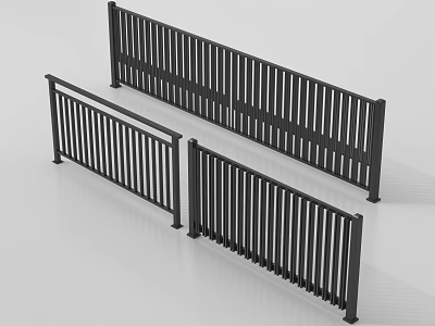Modern Black Metal Railings With Vertical Slats For Balcony And Staircase 3d model