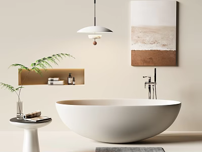 Minimalist Bathroom With White Bathtub And Decor Elements 3d model