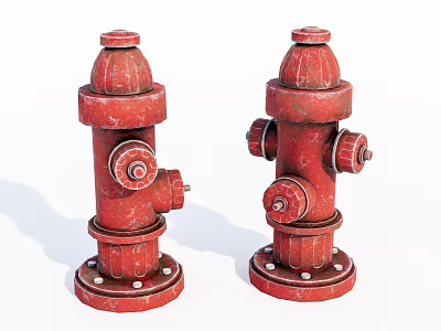 Two Red Fire Hydrants Essential Fire Safety Equipment For Emergency Use 3d model