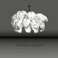 Medieval Droplight With Antique Style White Feathers And Copper Chain Fixture