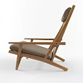 Natural Wooden Lounge Chair With Woven Backrest And Gray Cushion Design