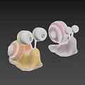 Cute Reptile Snail Characters With Big Eyes And Colorful Shells In Cartoon Style
