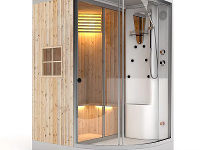 Wooden Shower Sauna With Glass Door And Interior LED Lighting Shower Unit 3d model