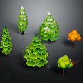 Different Types of Colorful Trees with Various Shapes and Green Orange Foliage