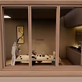 Serene Zen Style Interior Tea Room Featuring Wooden Table Tea Set Bonsai And Hanging Painting