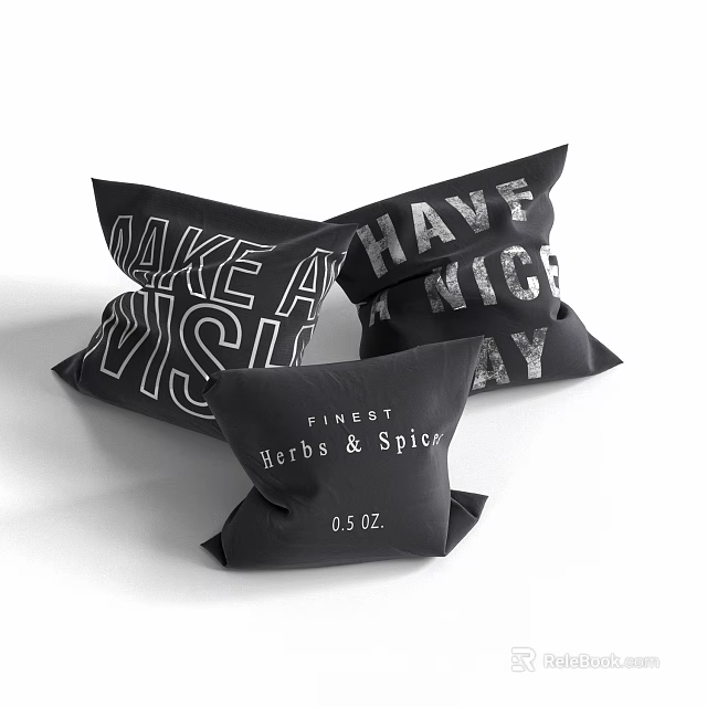 Black Decorative Throw Pillows With Inspirational Text Design For Home Decor 3d model 