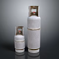 Two White LPG Cylinders Large And Small With Red Valves On Dark Background 3d model