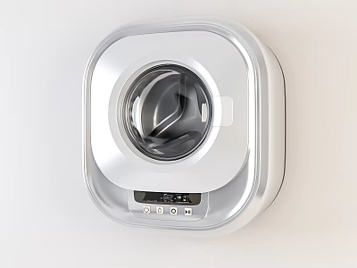 Modern Silver Washing Machine With Transparent Door Control Panel And Digital 3d model