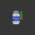 Mechanical Device With Blue Motor Red Wheel Green Pulley And Metal Frame
