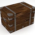 Wooden Storage Chest With Dark Brown Wood Grain Metal Straps Locks And Corners