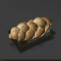 Freshly Baked Braided Bread on Black Plate with Golden Crust Fluffy Texture