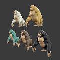 Different Colored 3D Gorilla Models Collection For Design Projects And Displays