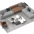 L Shaped Grey Brown Sofa and Coffee Table Set with Marble Top and Decorative Pillows 3d model