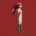 Game Animated Character With Pink Hair Green Earrings Red R Symbol White Outfit