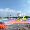 Outdoor Children's Play Area Featuring Colorful Patterned Surface Ladybug Shaped Elements And Slide