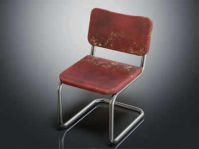 Vintage Leisure Chair With Red Worn Seat Backrest And Metal Frame Design 3d model