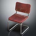Vintage Leisure Chair With Red Worn Seat Backrest And Metal Frame Design