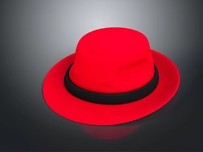 Stylish Red Felt Hat With Black Band For Daily Fashion Accessory 3d model