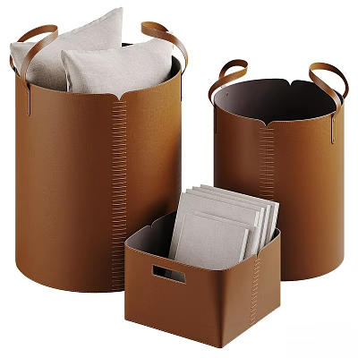 Wall Decor Brown Storage Baskets With Fabric And Papers For Home Design 3d model