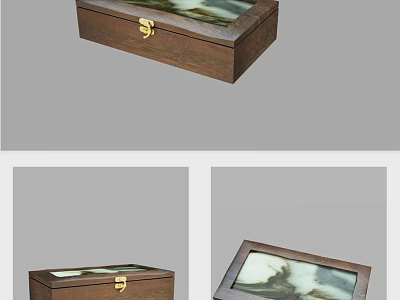 Decorative Ornament Set Wooden Box With Golden Lock And Transparent Lid 3d model