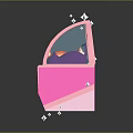 Pink Cat House With Orange White Cats Blue Interior Green Patterns And Stars