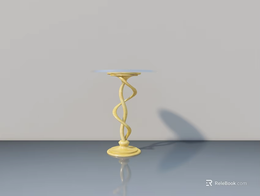 Modern Yellow Side Table With Spiral Base And Transparent Top On Gray Floor 3d model 