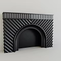 Modern Black Fireplace With Geometric Striped Design And Arched Opening 3d model