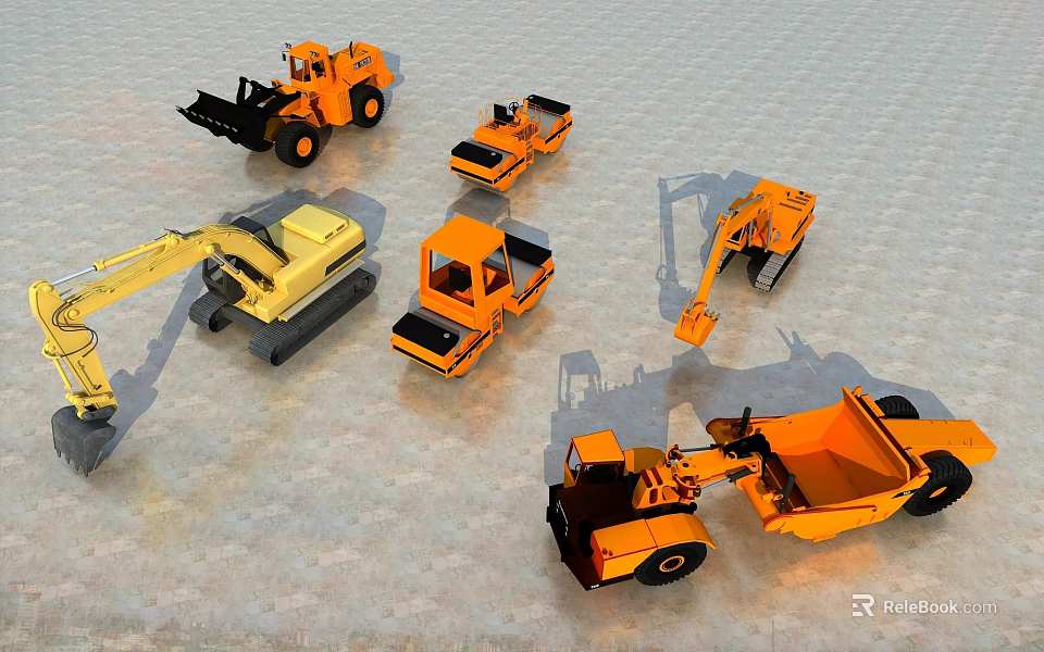 Various Heavy Duty Functional Vehicles Including Bulldozer Excavator And Truck Models 3d model 